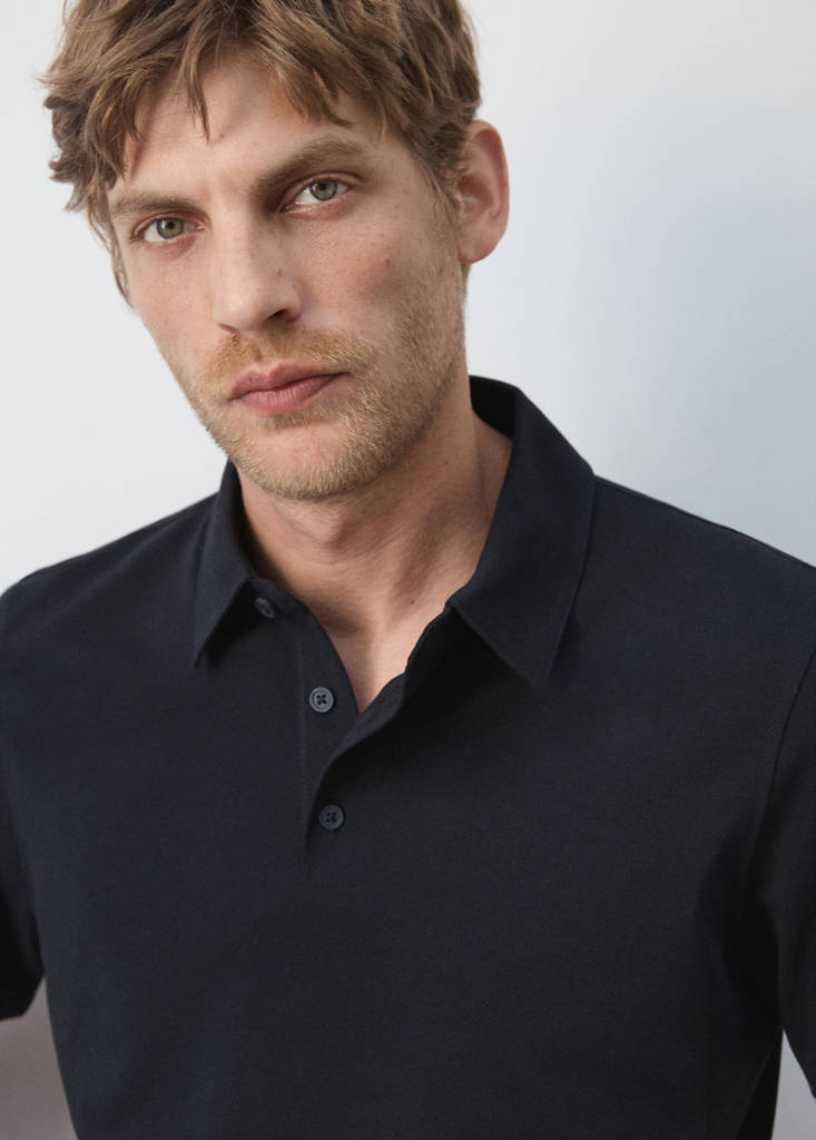 Slim fit cotton piqué blend polo — Navy