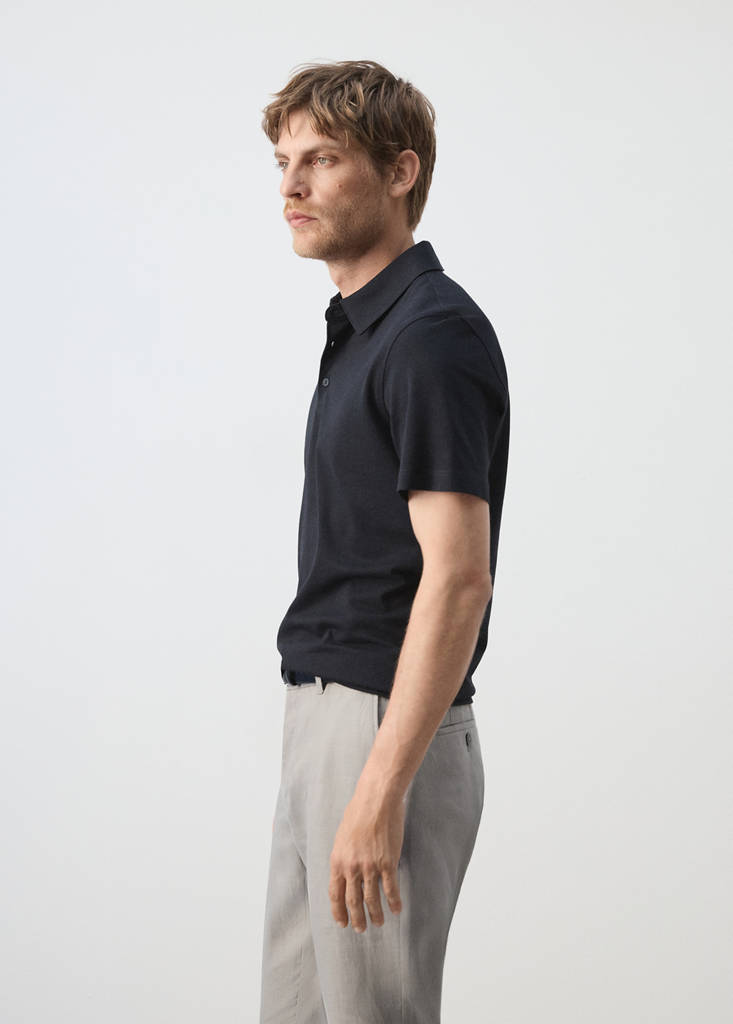Slim fit cotton piqué blend polo — Navy