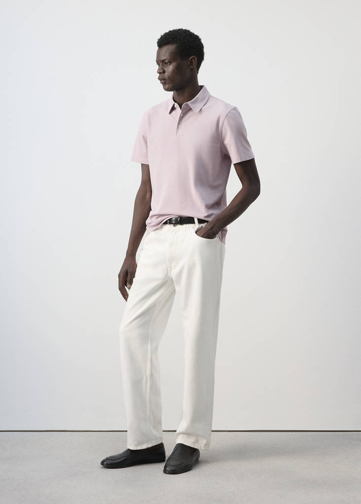 Slim fit cotton piqué blend polo — Pale Pink