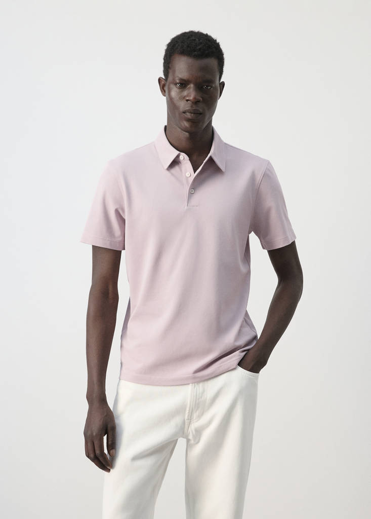 Slim fit cotton piqué blend polo — Pale Pink