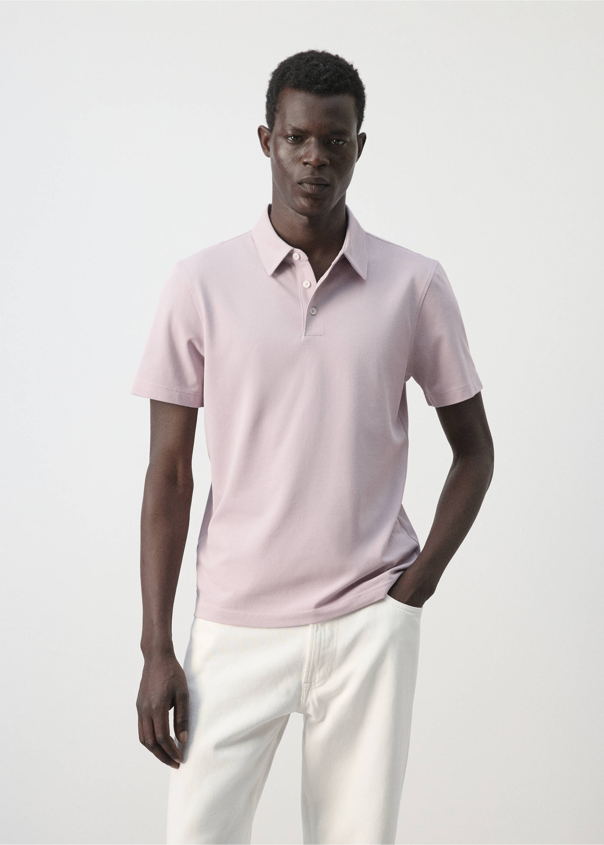 Slim-fit cotton-piqué polo shirt - Medium plane, Pale Pink. Ref: 37051434-00.
