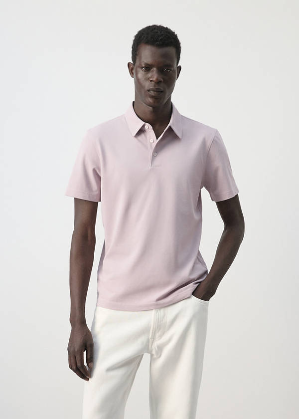 Slim fit cotton piqué blend polo — Pale Pink