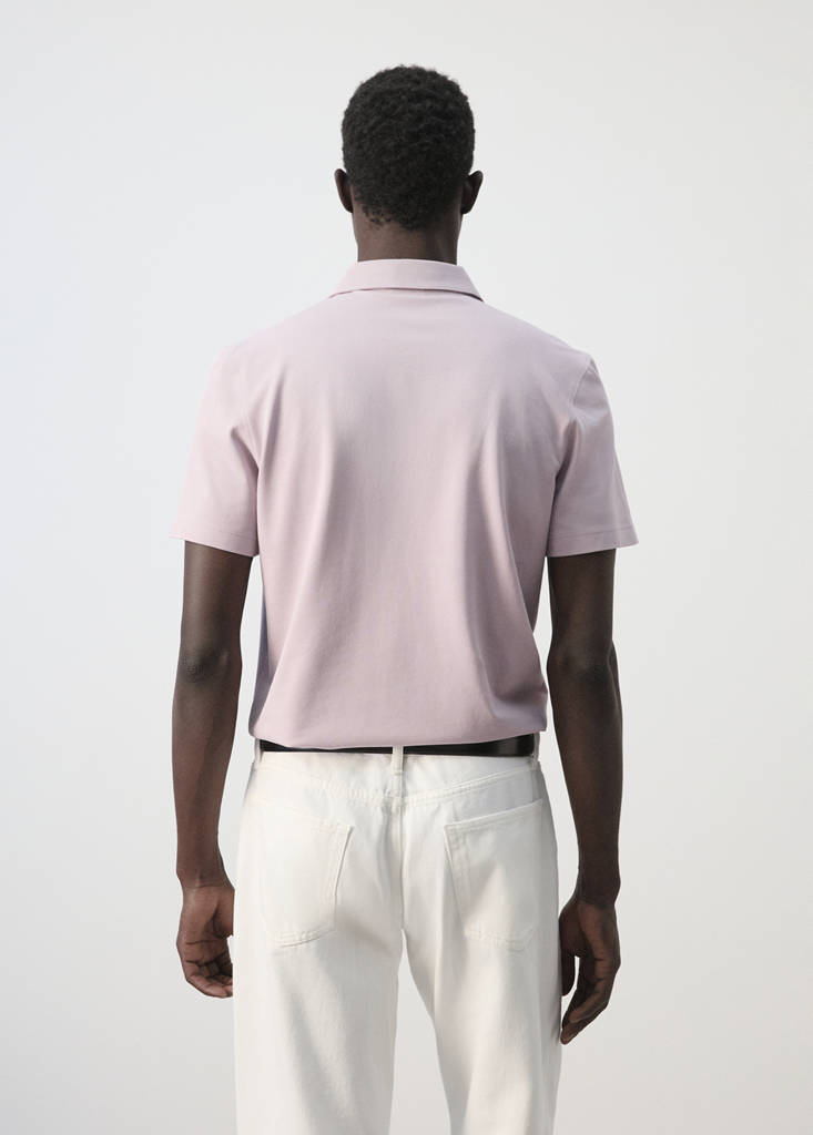 Slim fit cotton piqué blend polo — Pale Pink
