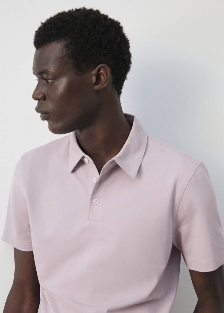 Slim fit cotton piqué blend polo — Pale Pink