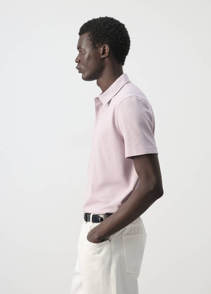 Slim fit cotton piqué blend polo — Pale Pink