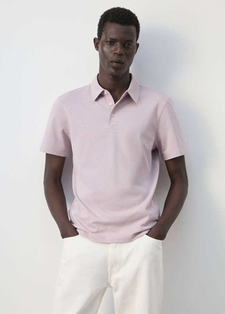 Slim fit cotton piqué blend polo — Pale Pink