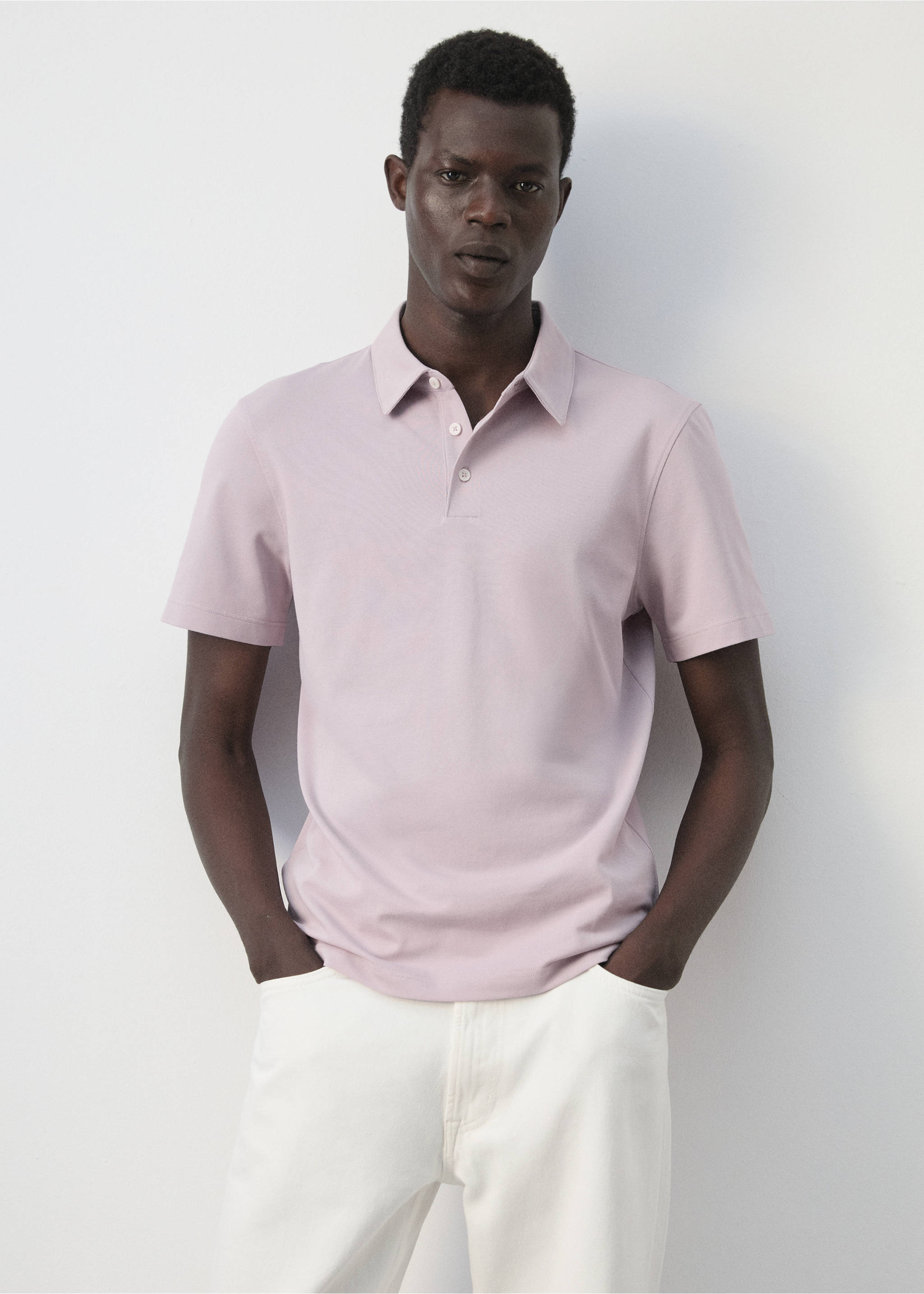 Slim-fit cotton-piqué polo shirt - Details of the article 2, Pale Pink. Ref: 37051434-00.