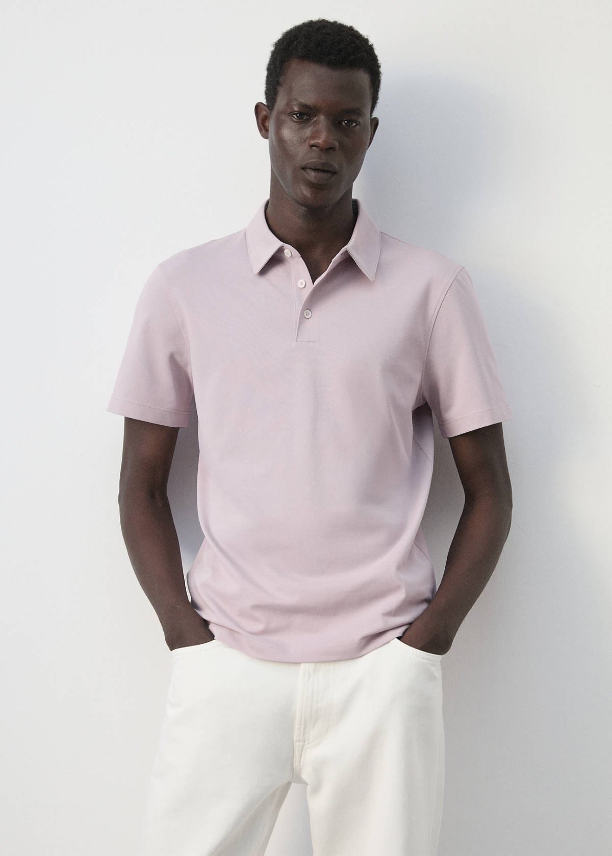 Slim fit cotton piqué blend polo — Pale Pink