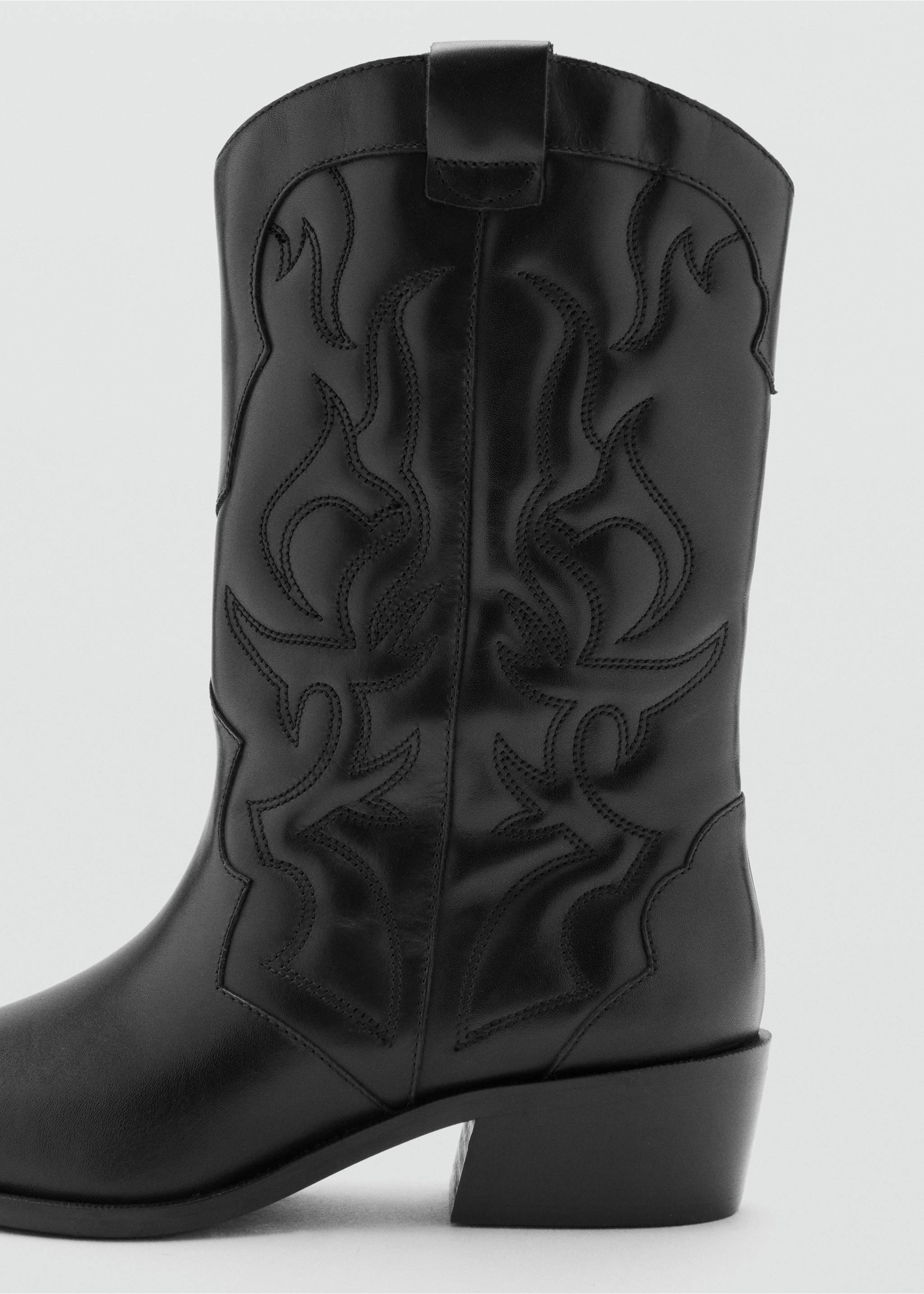 Cowboy leather ankle boots with embroidered details - Details of the article 1, Black. Ref: 37051436-00.