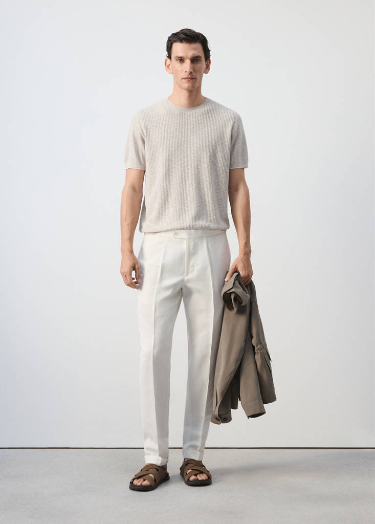 Ribbed cotton-linen blend T-shirt — Sand