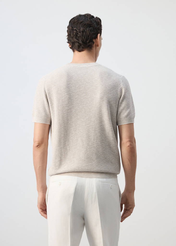 Ribbed cotton-linen blend T-shirt — Sand