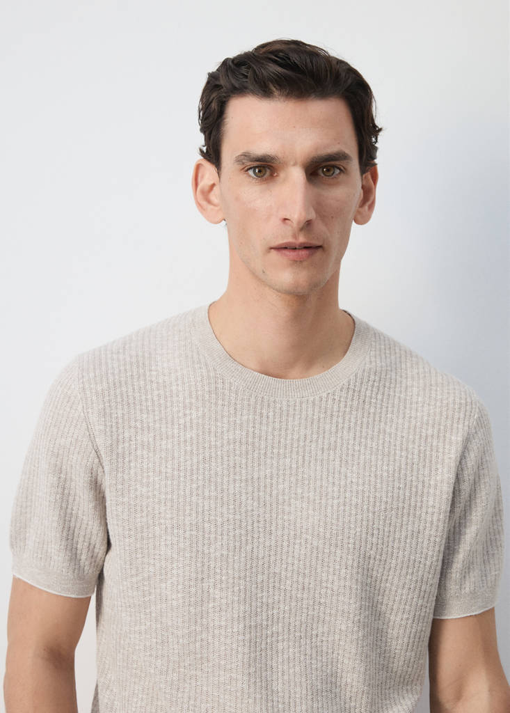 Ribbed cotton-linen blend T-shirt — Sand