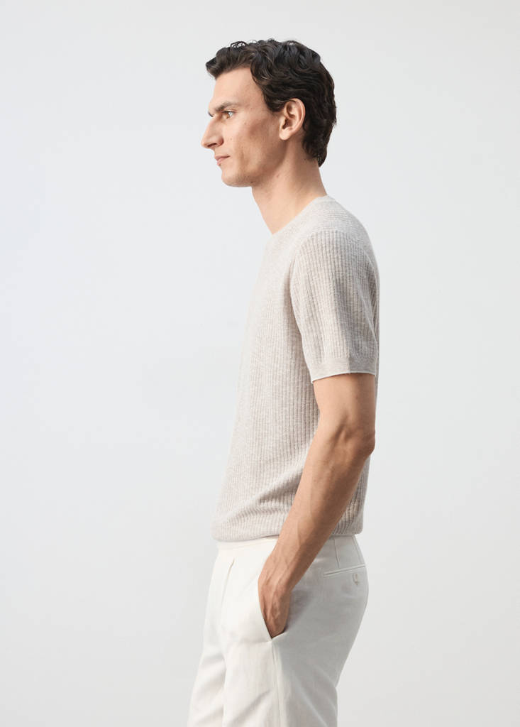 Ribbed cotton-linen blend T-shirt — Sand