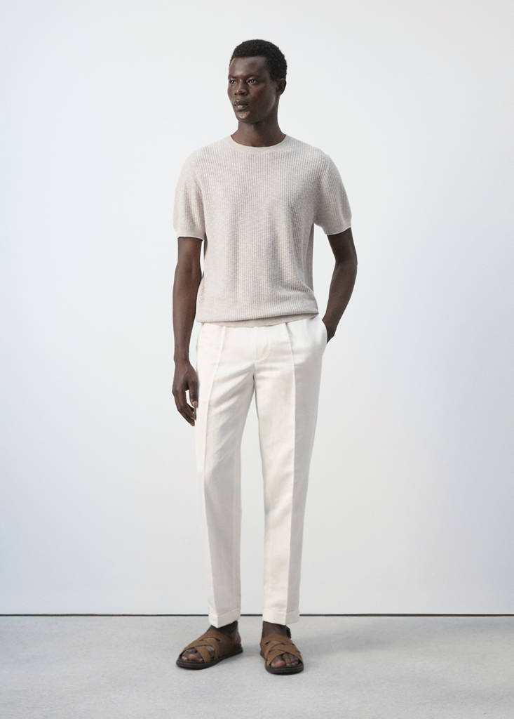 Ribbed cotton-linen blend T-shirt — Sand