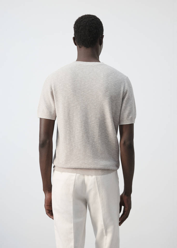 Ribbed cotton-linen blend T-shirt — Sand