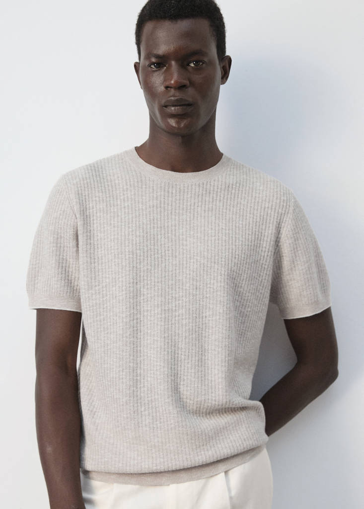 Ribbed cotton-linen blend T-shirt — Sand