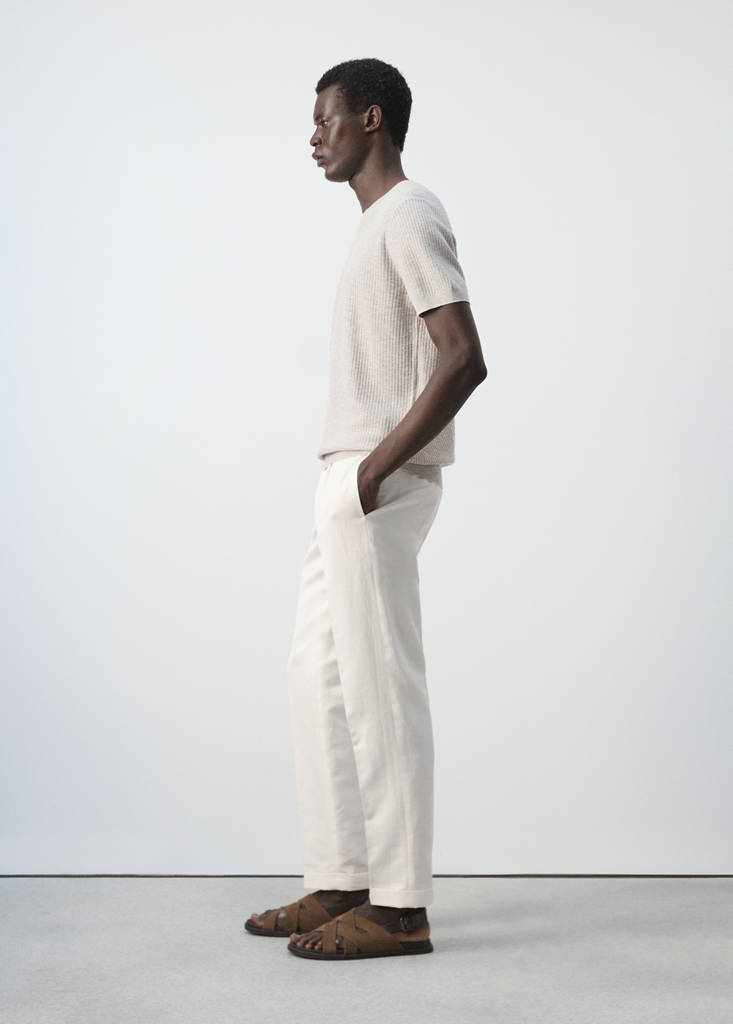 Ribbed cotton-linen blend T-shirt — Sand