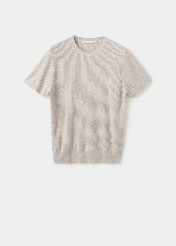 Ribbed cotton-linen blend T-shirt — Sand