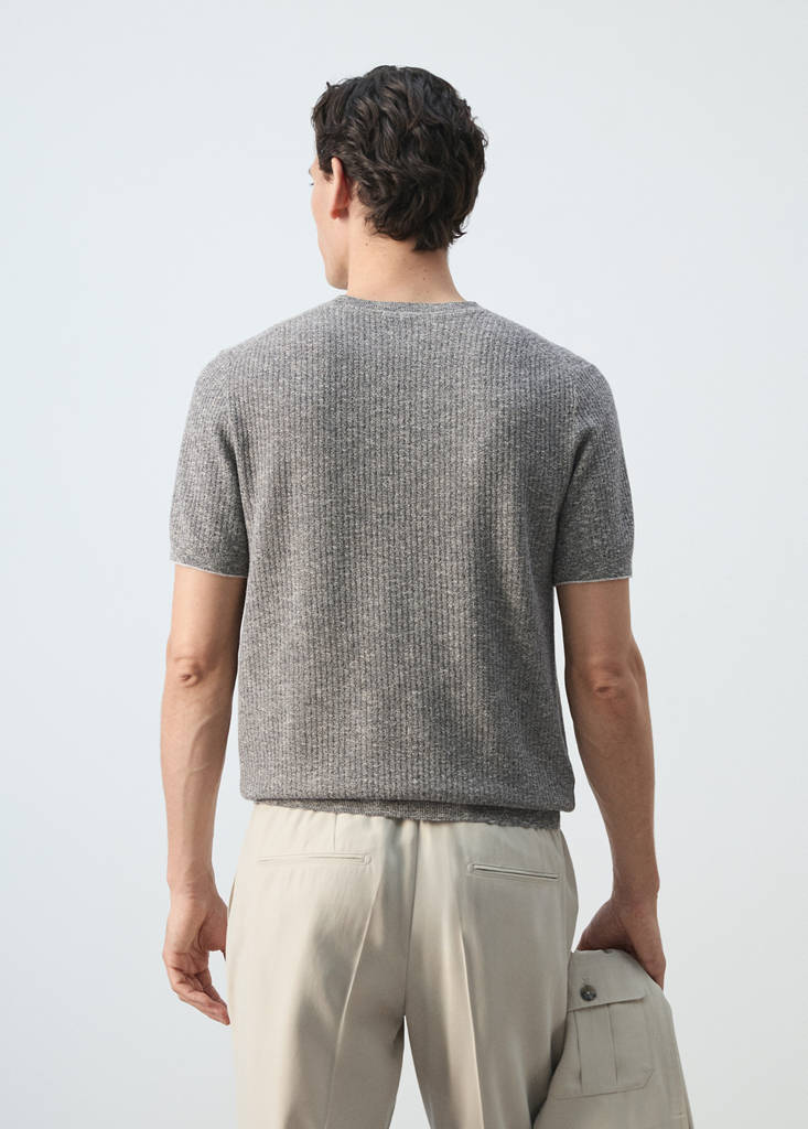 Ribbed cotton-linen blend T-shirt — Navy