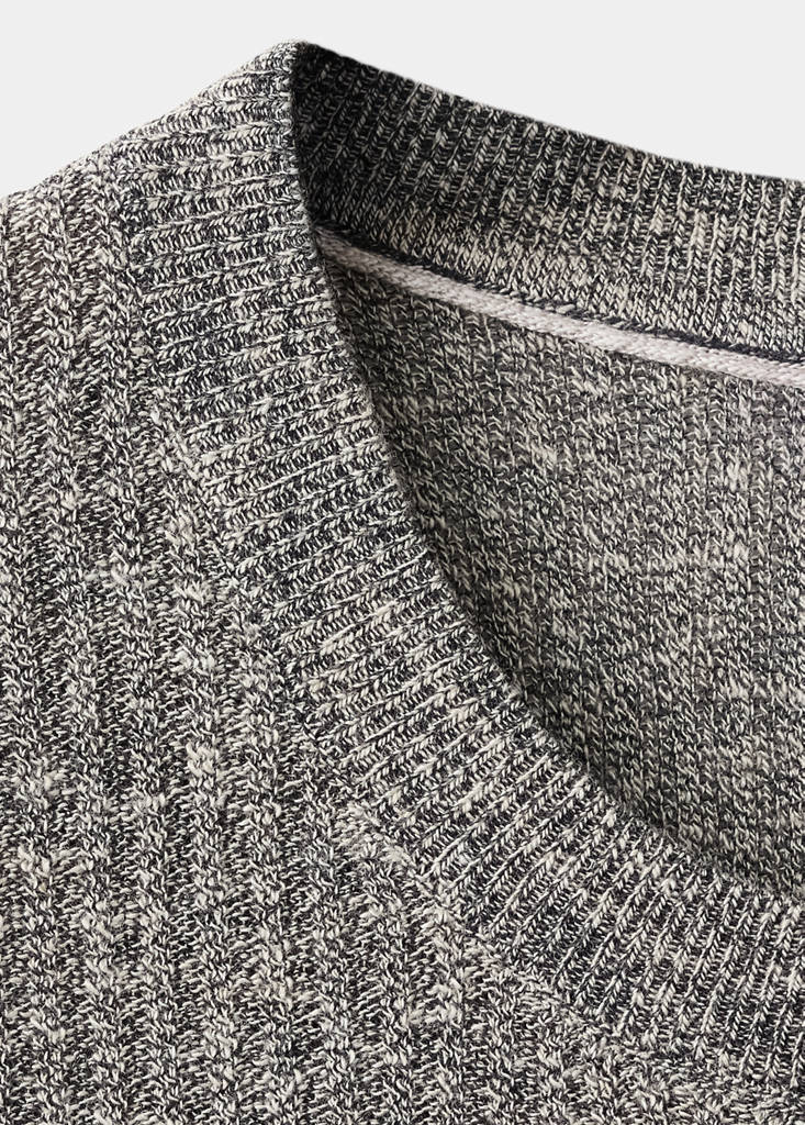 Ribbed cotton-linen blend T-shirt — Navy