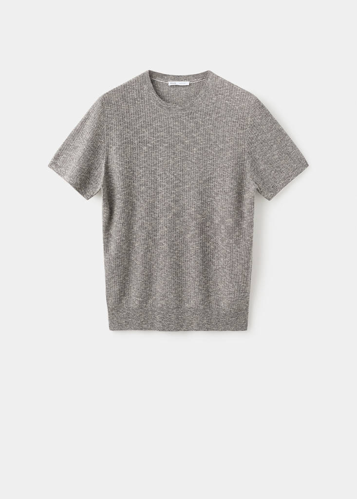 Ribbed cotton-linen blend T-shirt — Navy