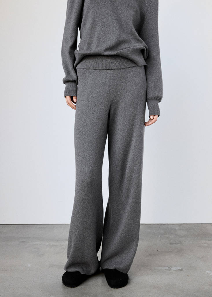 Straight-leg trousers, 100% cotton, soft feel — Grey