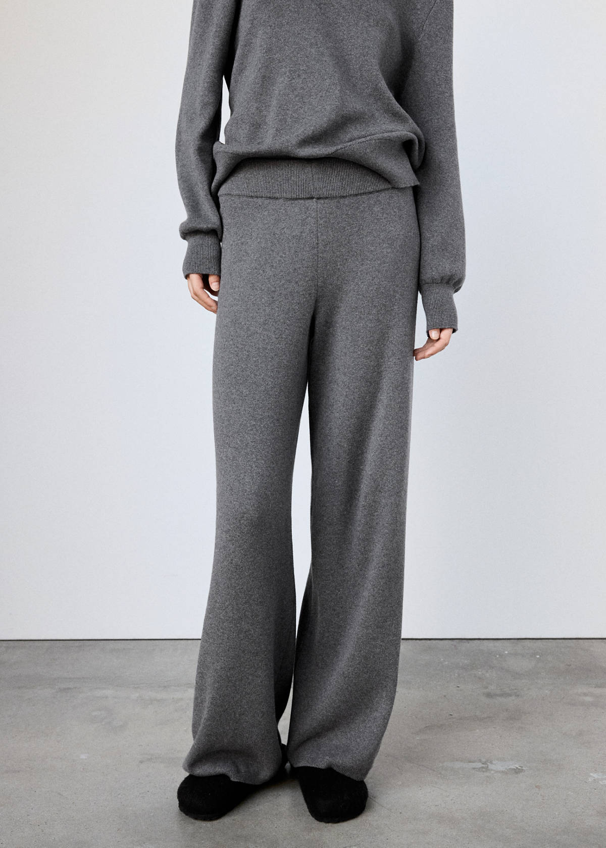 Straight-leg trousers, 100% cotton, soft feel — Grey