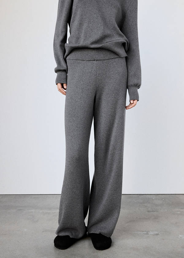 Straight-leg trousers, 100% cotton, soft feel — Grey
