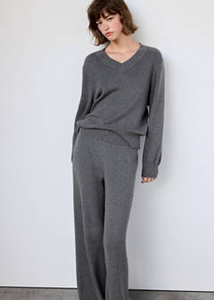 Straight-leg trousers, 100% cotton, soft feel — Grey 4