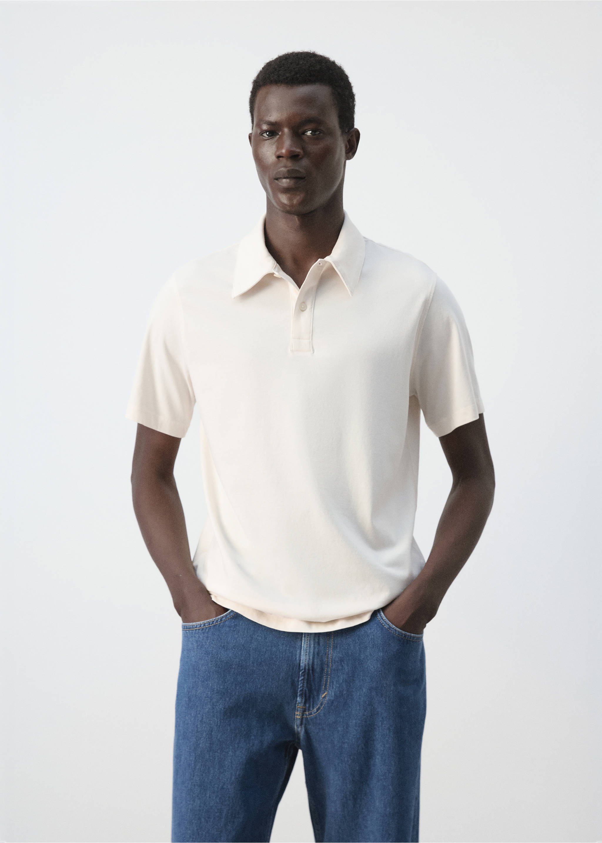 Solid 100% cotton polo - Medium plane, Ecru. Ref: 37051440-00.