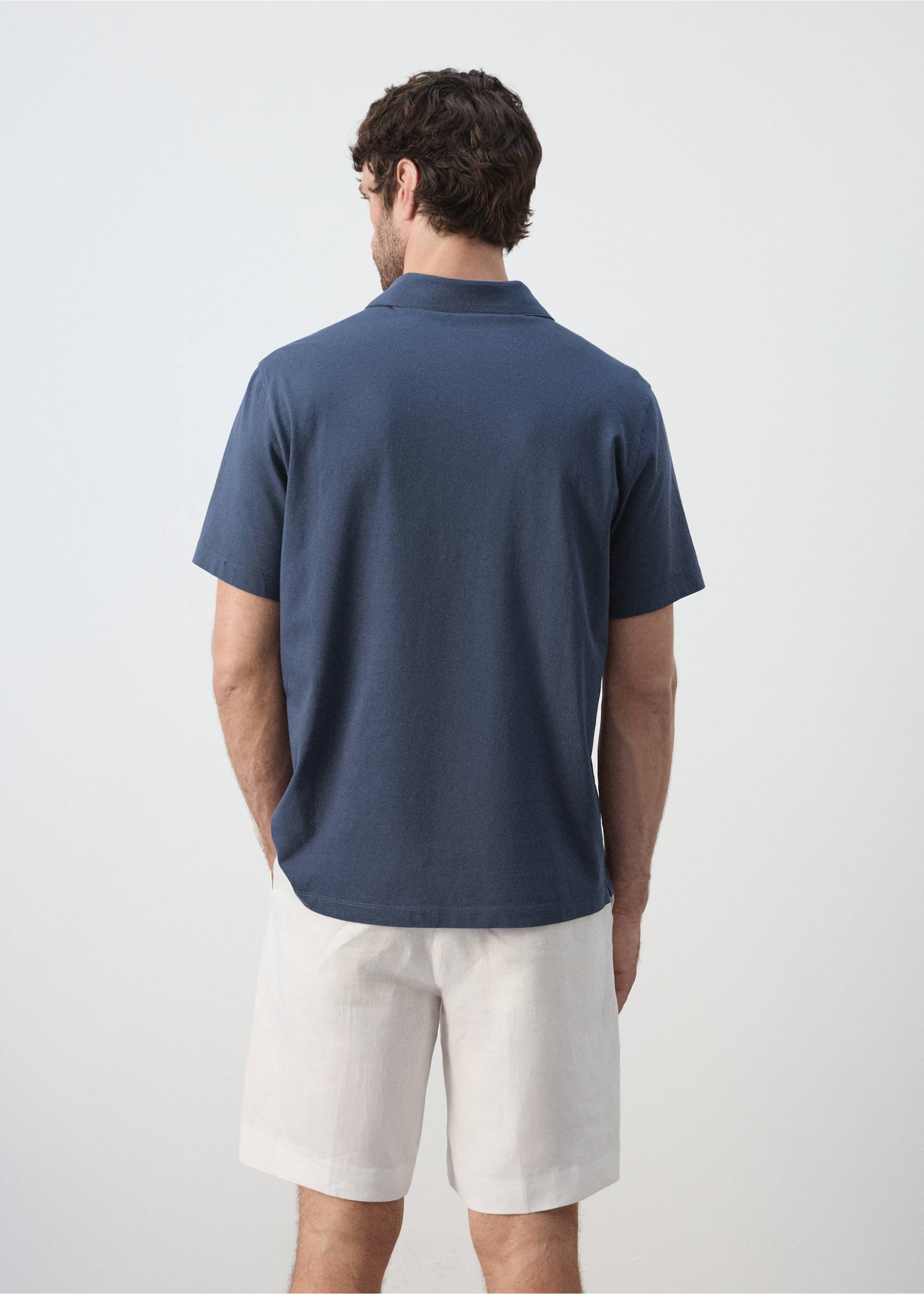 Solid 100% cotton polo - Reverse of the article, Navy. Ref: 37051440-00.