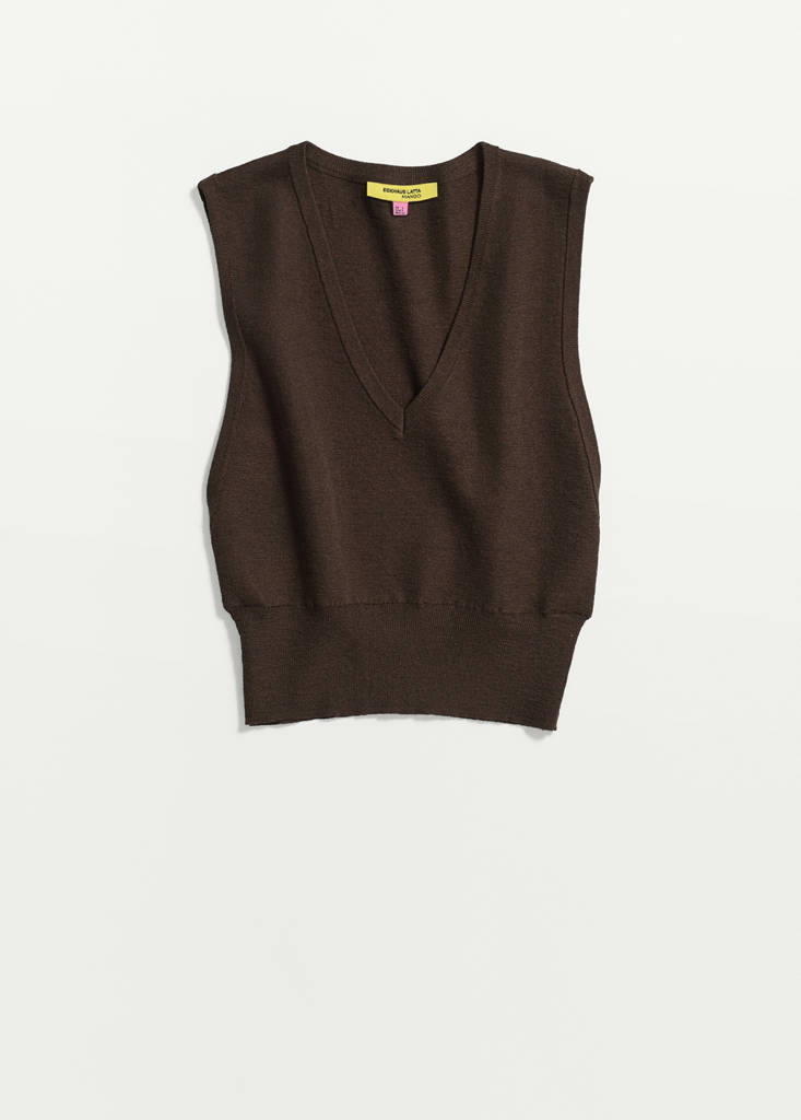 V-neck knitted waistcoat — Coffee