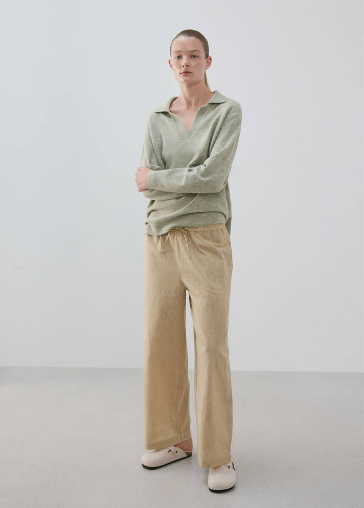 Knitted polo-neck sweater — Beige