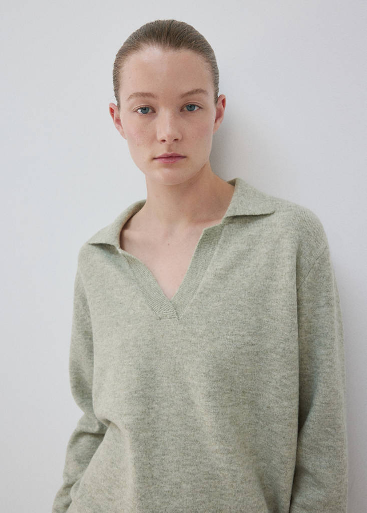 Knitted polo-neck sweater — Beige