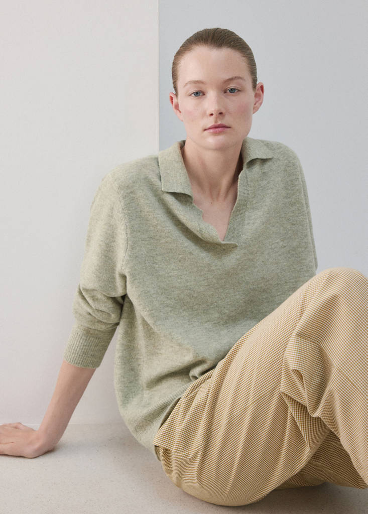 Knitted polo-neck sweater — Beige