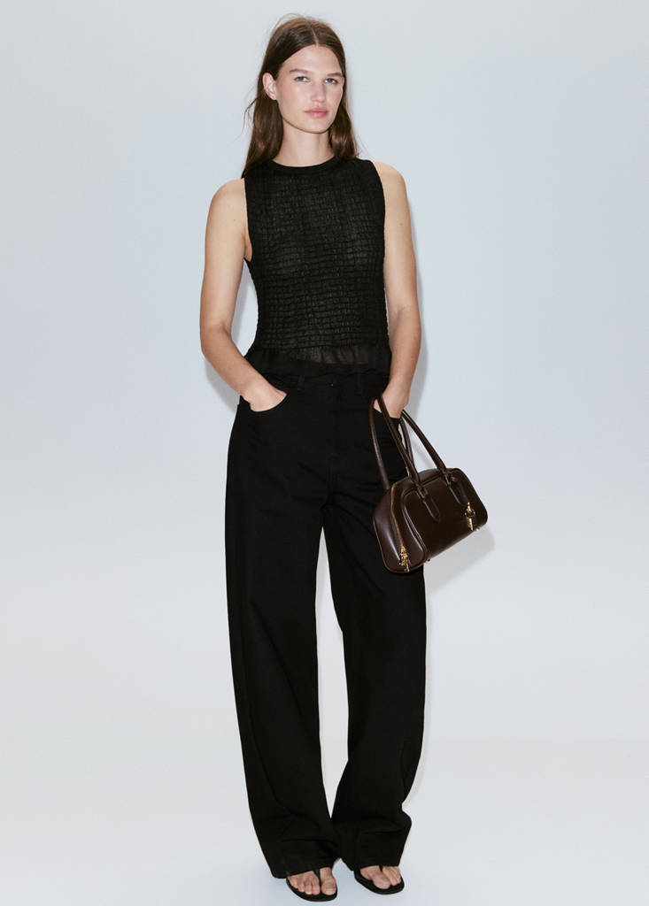 Semi-transparent ruched top — Black