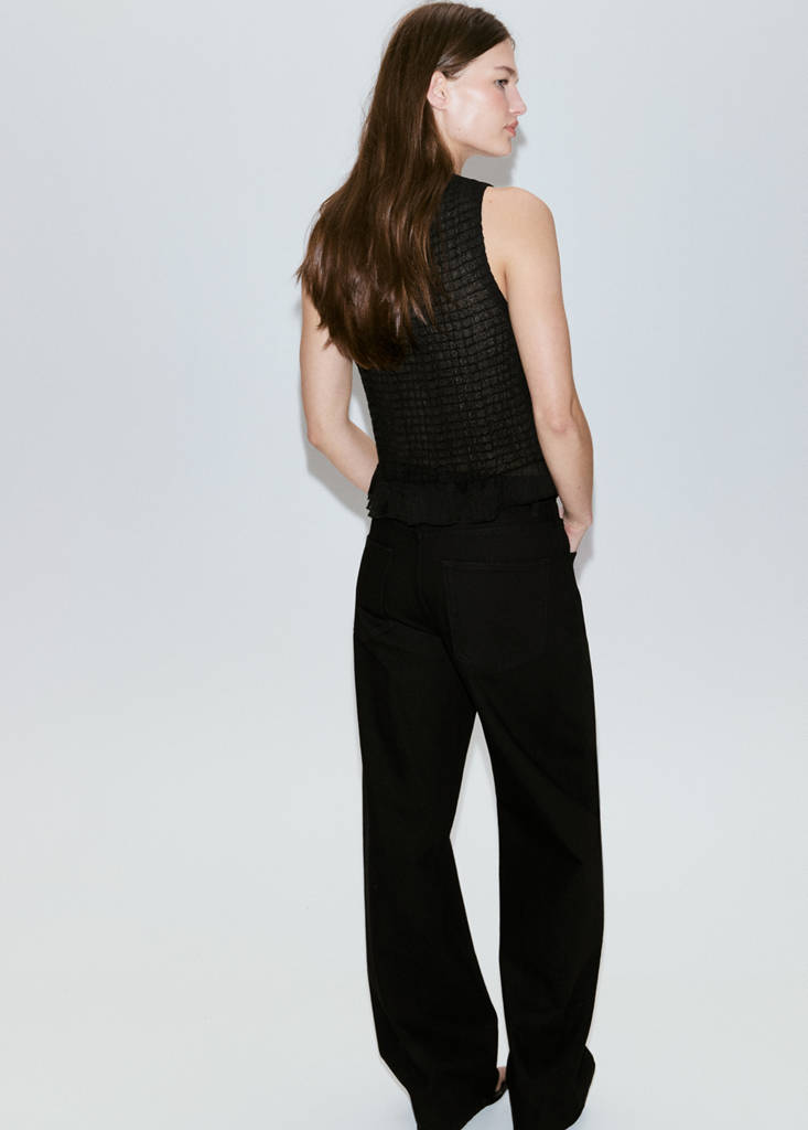 Semi-transparent ruched top — Black