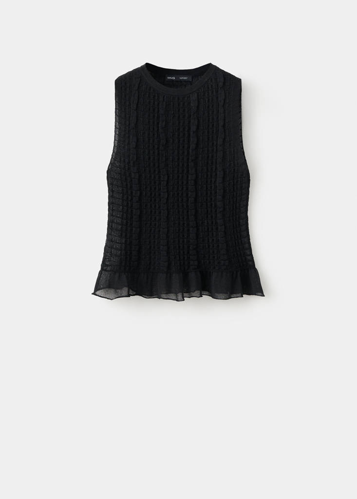 Semi-transparent ruched top — Black