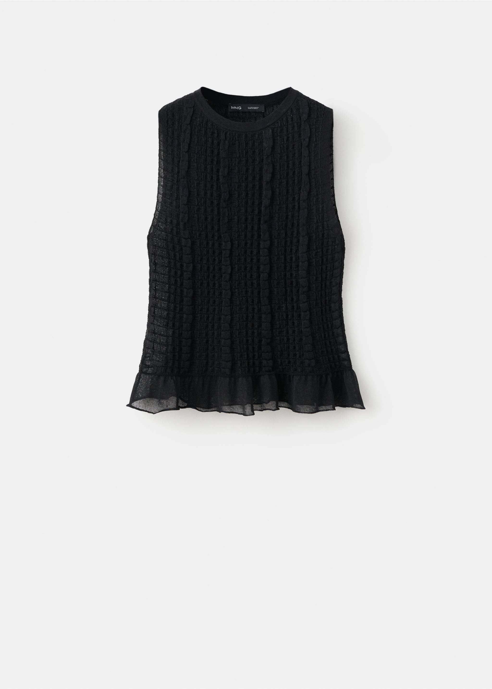 Semi-transparent ruched top - Article without model, Black. Ref: 37051457-00.