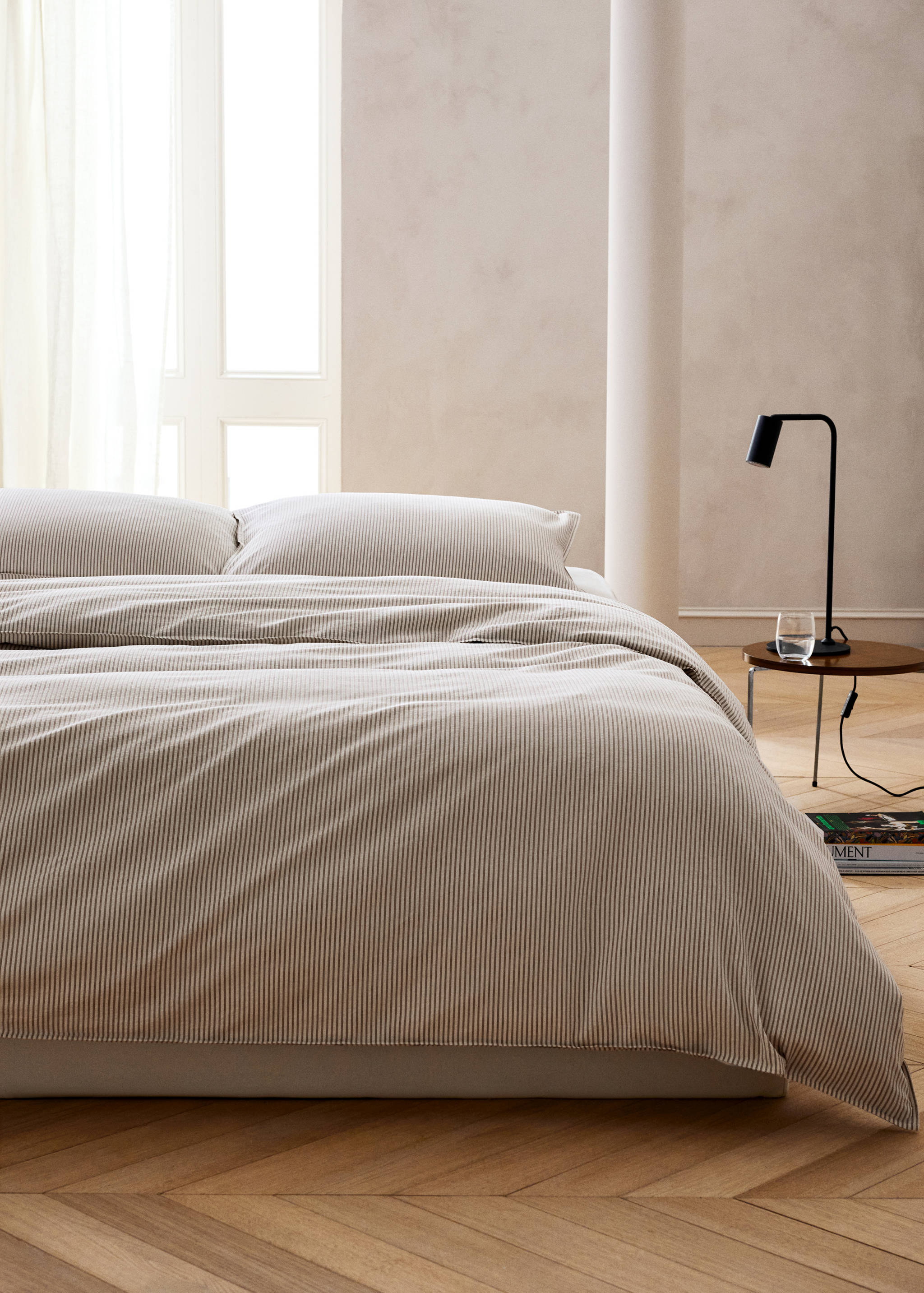 Seersucker cotton duvet cover with fine stripes for 90 cm bed - General plane