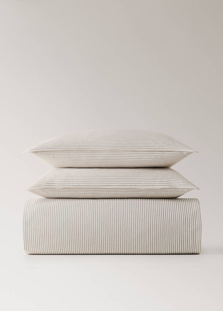 Seersucker cotton duvet cover with fine stripes for 90 cm bed — Coffee