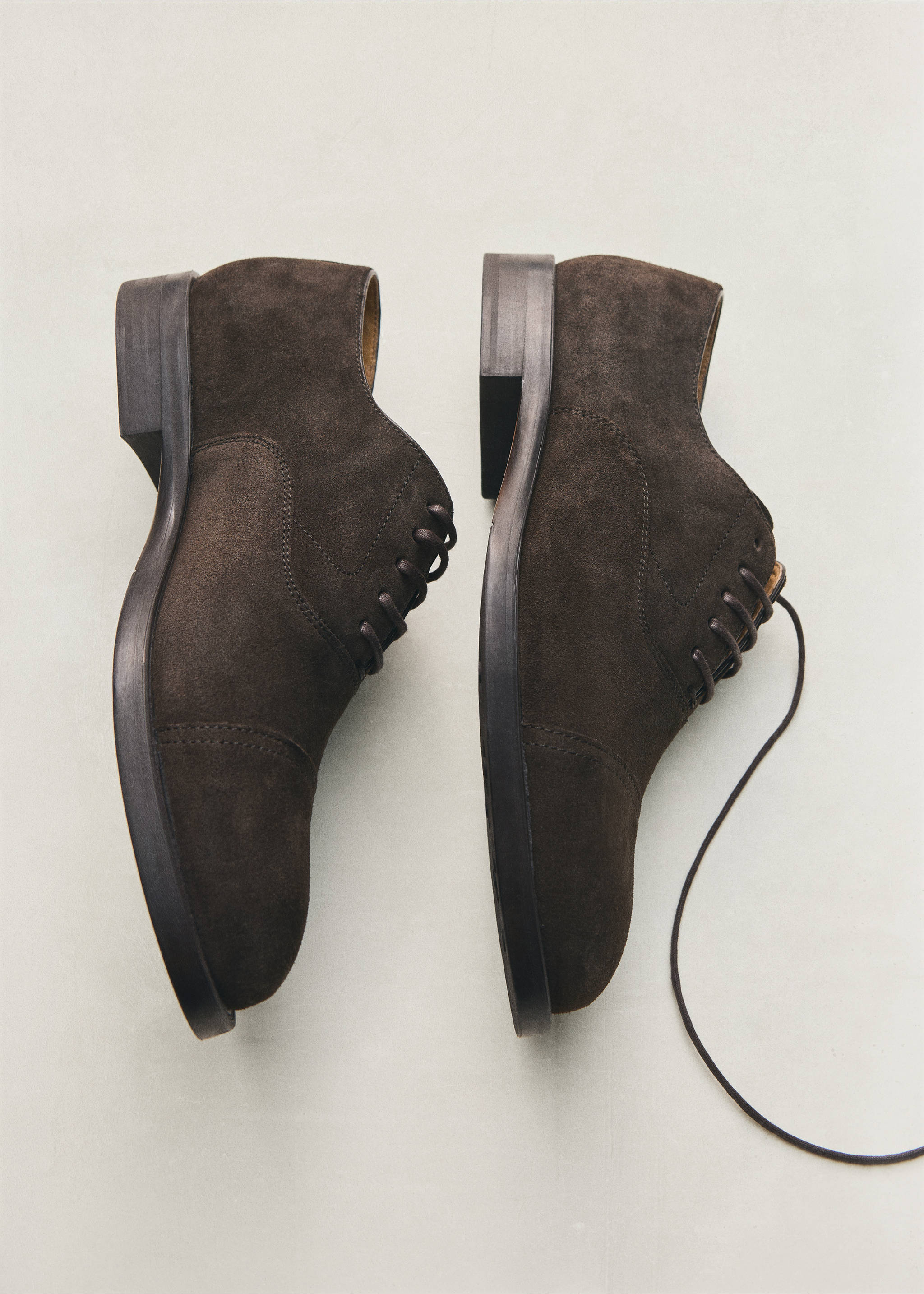 Dark brown suede lace-up shoes in a still-life view., Brown. Ref: 37051461-00.