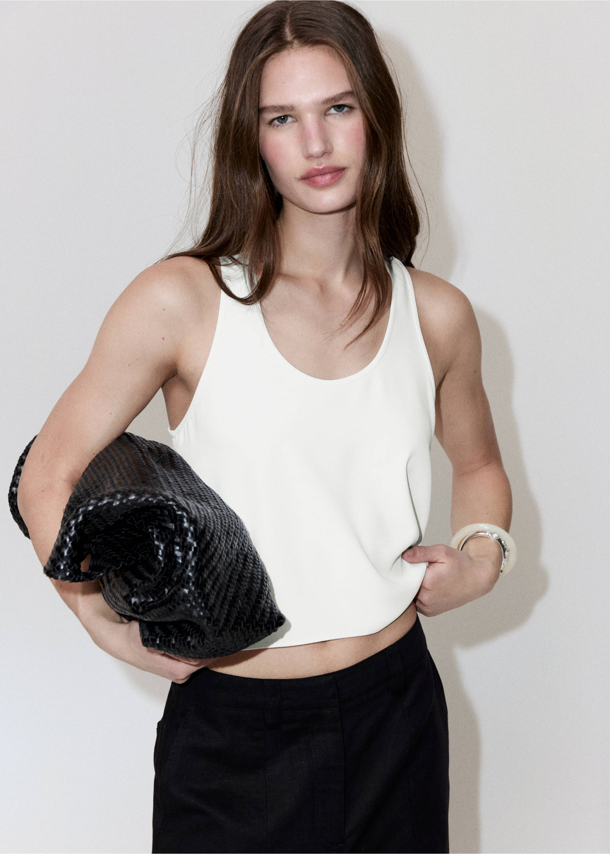 Round neck crop top - Medium plane, Off White. Ref: 37051463-00.