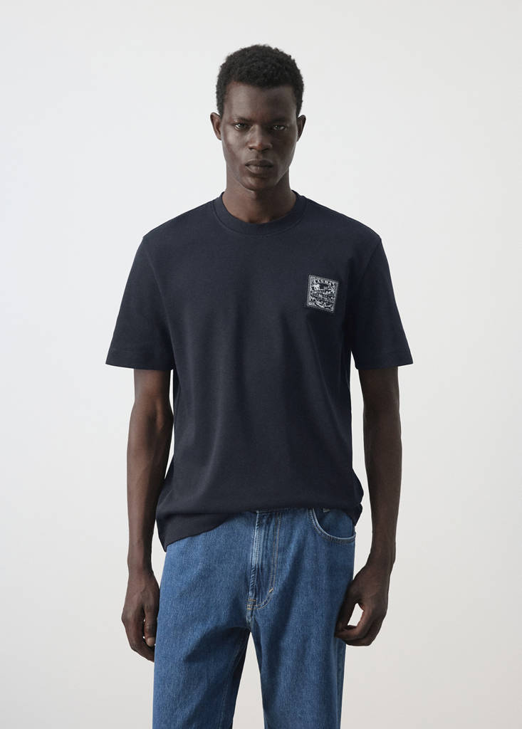100% cotton T-shirt with patch detail - thumbnail 2