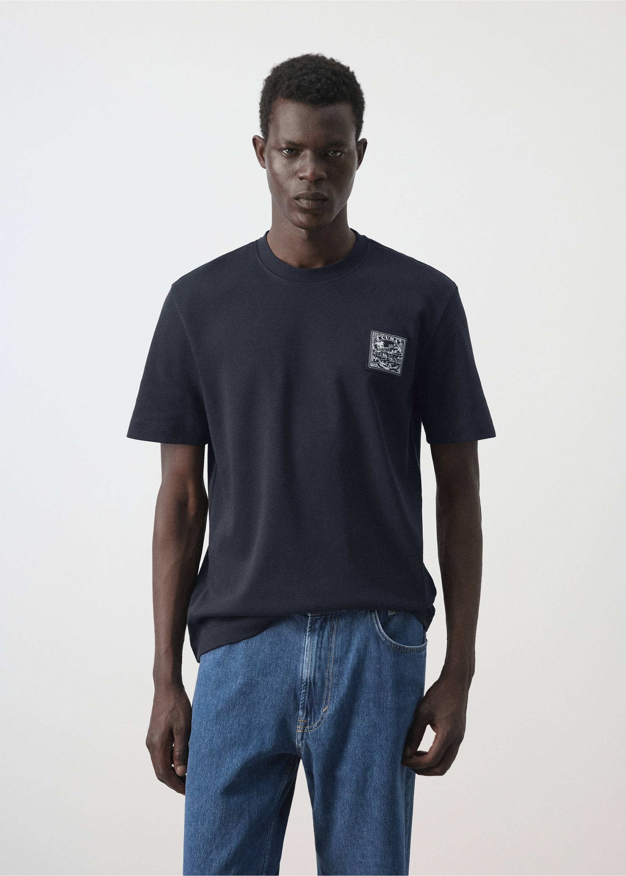 100% cotton t-shirt with drawing - Medium plane, Navy. Ref: 37051464-00.