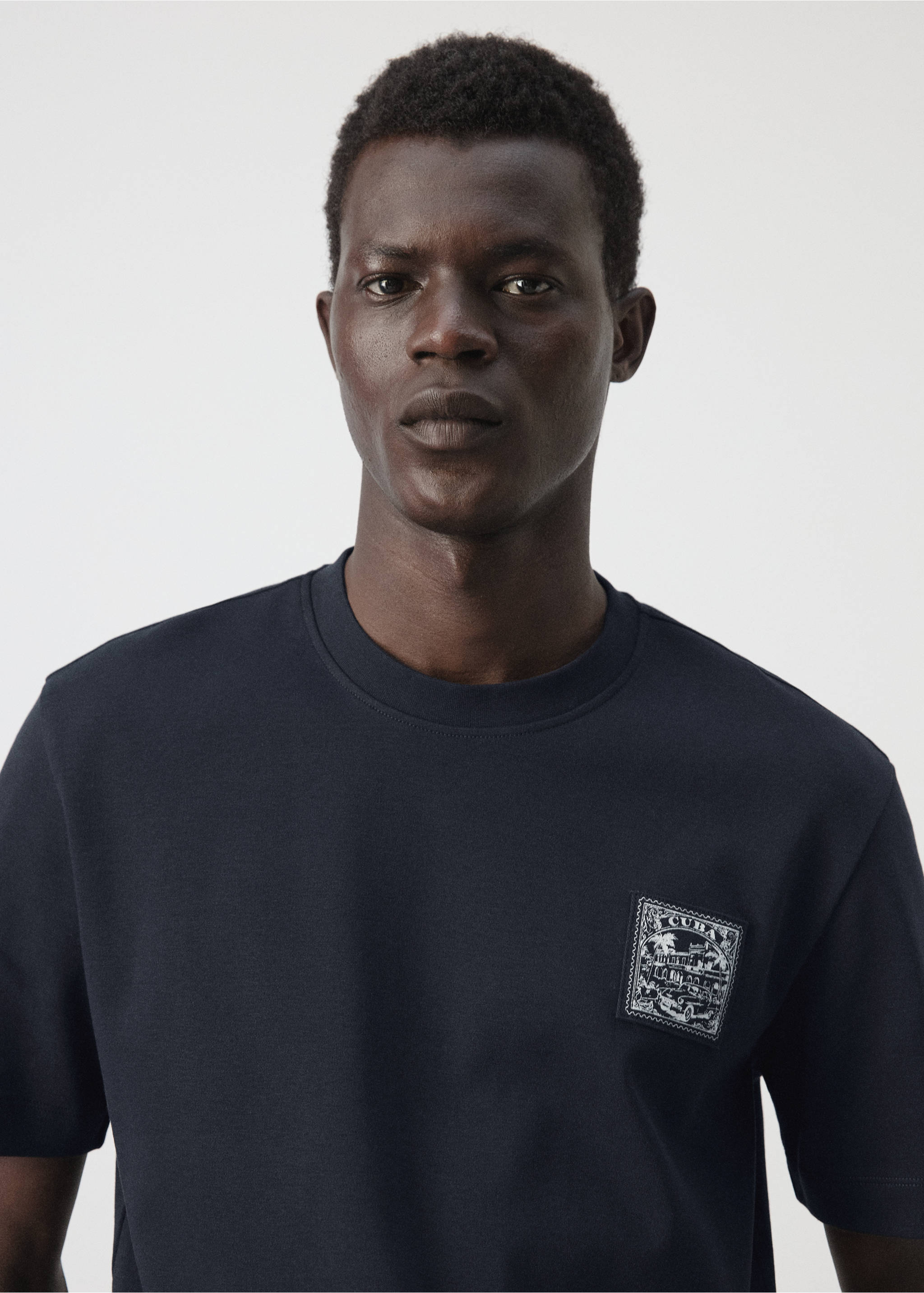 100% cotton t-shirt with drawing - Details of the article 2, Navy. Ref: 37051464-00.