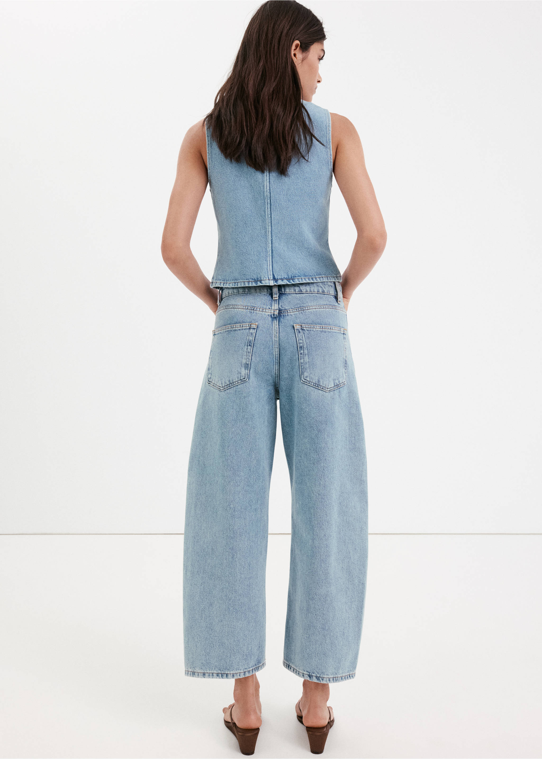 Jean balloon crop - Verso de l’article, Bleu moyen. Ref: 37051470-00.