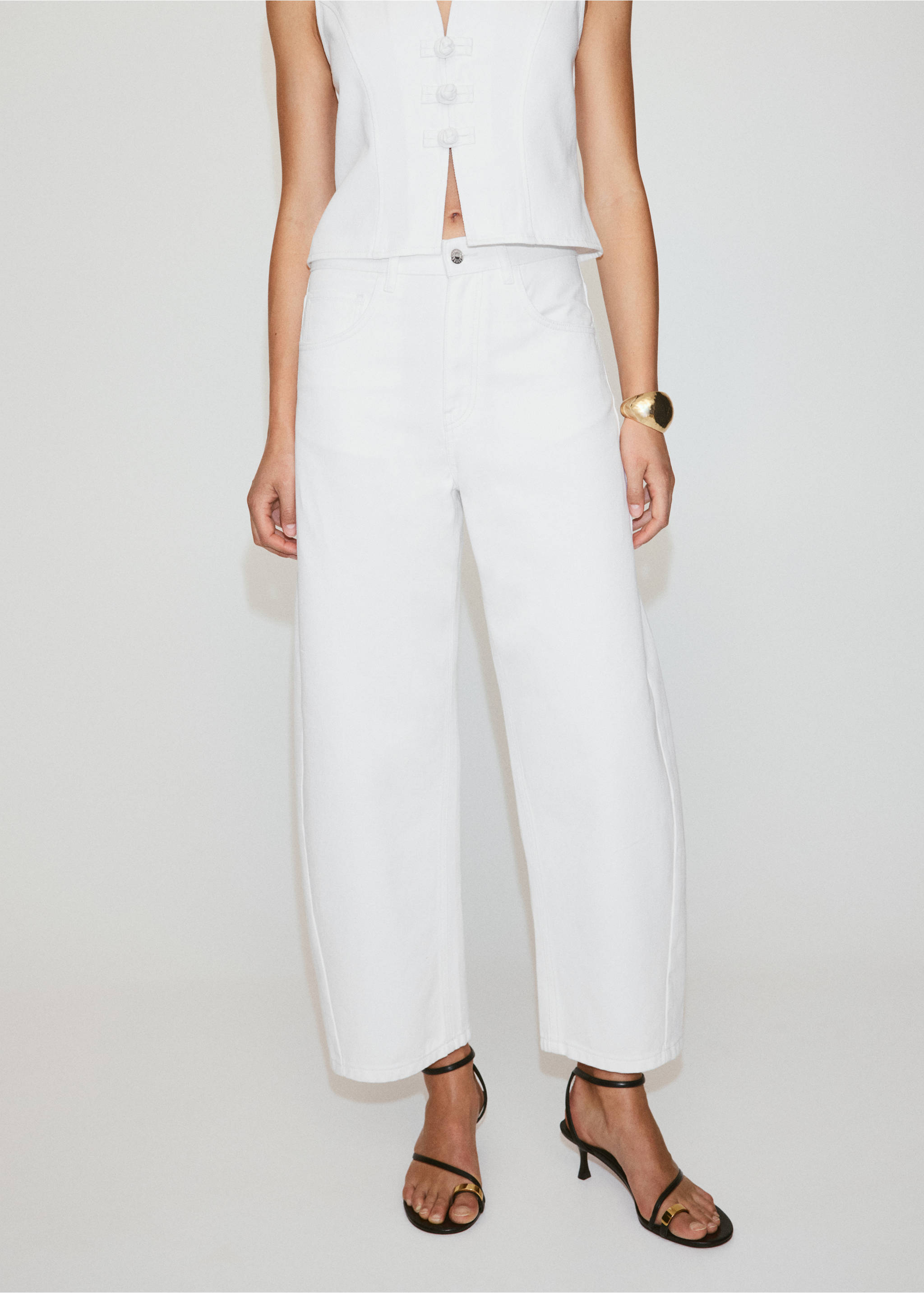Jean balloon crop - Plan moyen, Blanc. Ref: 37051471-00.