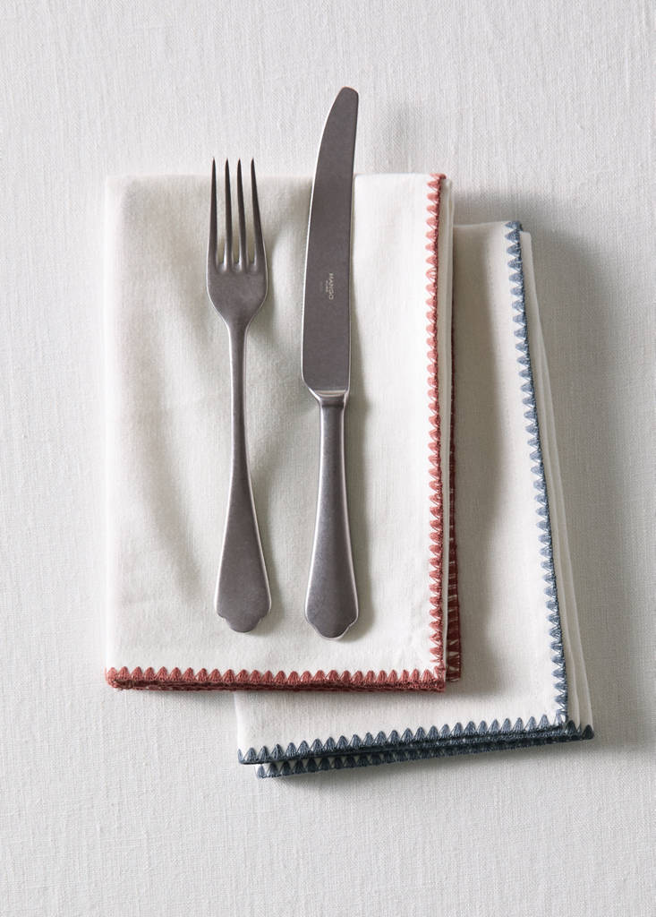 Linen cotton contrast napkins — Off White