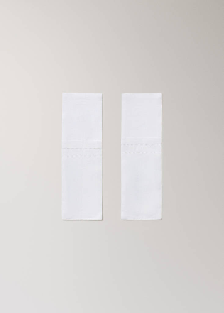 Linen cutlery holders with drawn threadwork detail — White